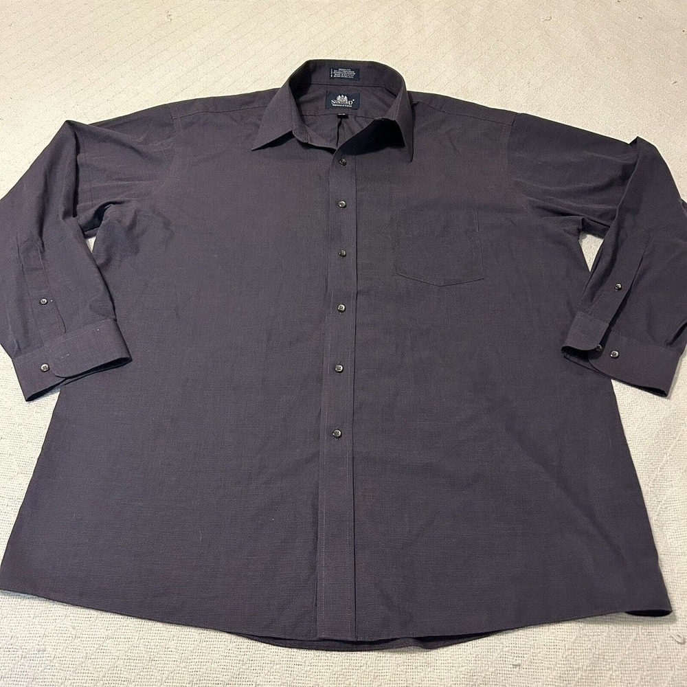 Stafford Long Sleeve Mens Size 17 1/2 34-35 Purple With White Stripes